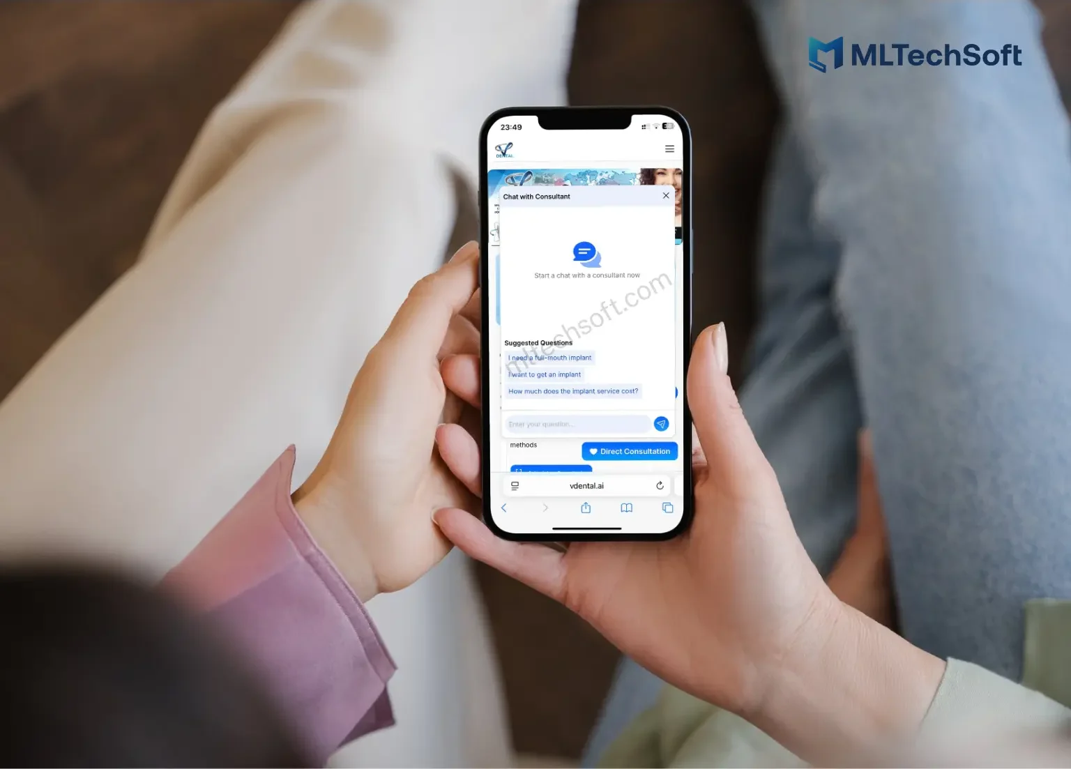 The mobile app provides AI-powered support and instant appointment confirmations.